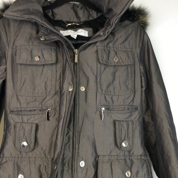 Laundry by Shelli Segal Fur Trim Hood  Long Jacket Green Size XS - Picture 5 of 16